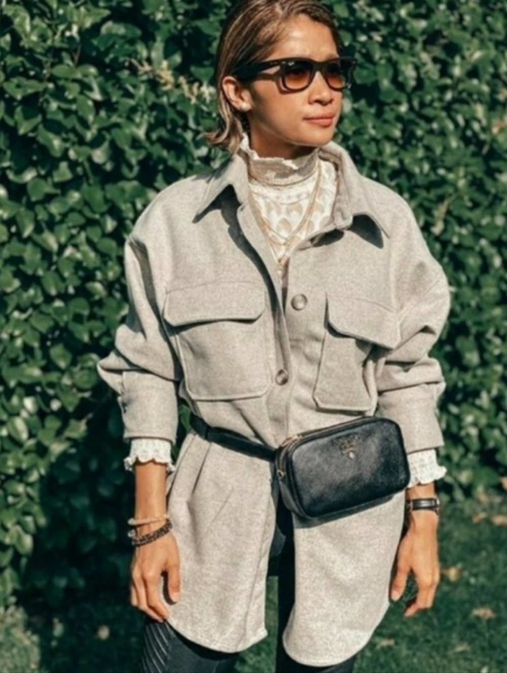 H&M Oversized Shacket in Beige Melange